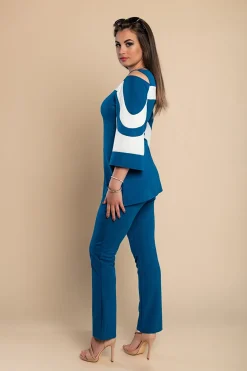 Elegante completo camicia e pantalone, colore petrolio