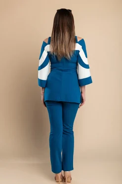 Elegante completo camicia e pantalone, colore petrolio