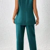 Elegante completo giacca senza maniche e pantaloni, blu