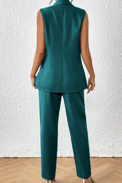 Elegante completo giacca senza maniche e pantaloni, blu