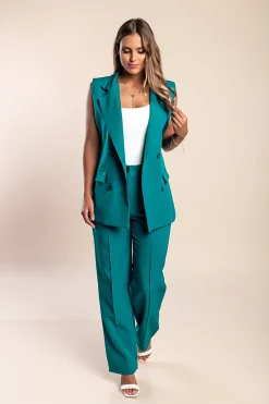 Elegante completo giacca senza maniche e pantaloni, blu