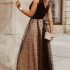 Elegante maxi abito a pois, nero