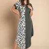 Elegante maxi abito con stampa leopardata, grigio