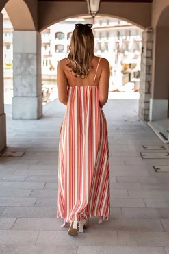 Elegante maxi abito con stampa a righe, multicolor