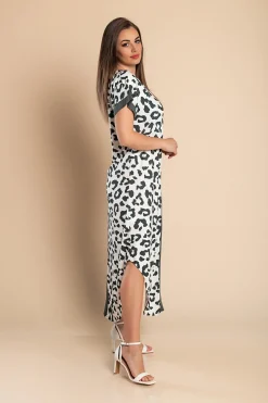 Elegante maxi abito con stampa leopardata, grigio