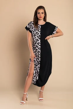 Elegante maxi abito leopardato, nero