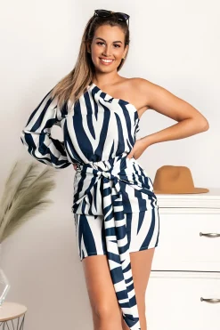 Elegante mini abito asimmetrico Vestea, blu scuro