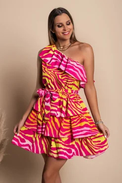 Elegante mini abito con balze Bovina, fucsia