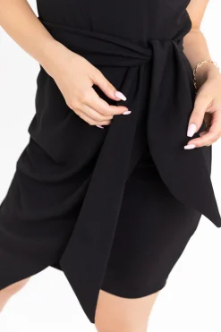 Elegante mini abito con cintura e gonna ad incrocio Ireland, nero