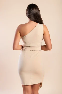 Elegante mini abito con cintura e gonna ad incrocio Ireland, beige