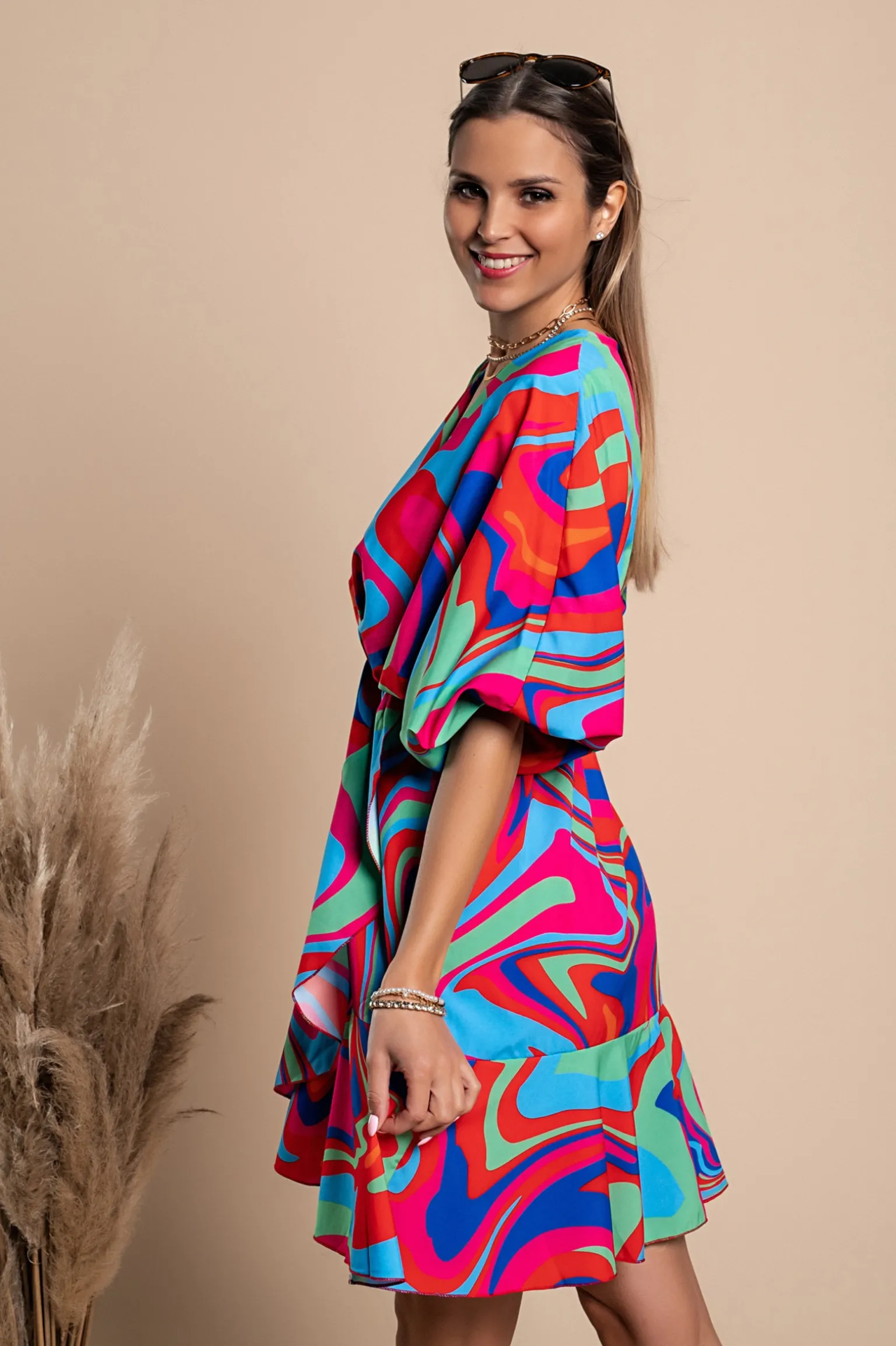 Elegante mini abito con stampa Toretta, multicolor