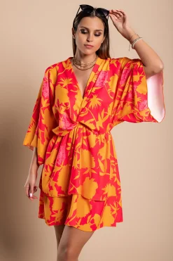 Elegante mini abito con stampa Amasena, arancio