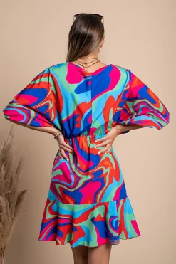 Elegante mini abito con stampa Toretta, multicolor