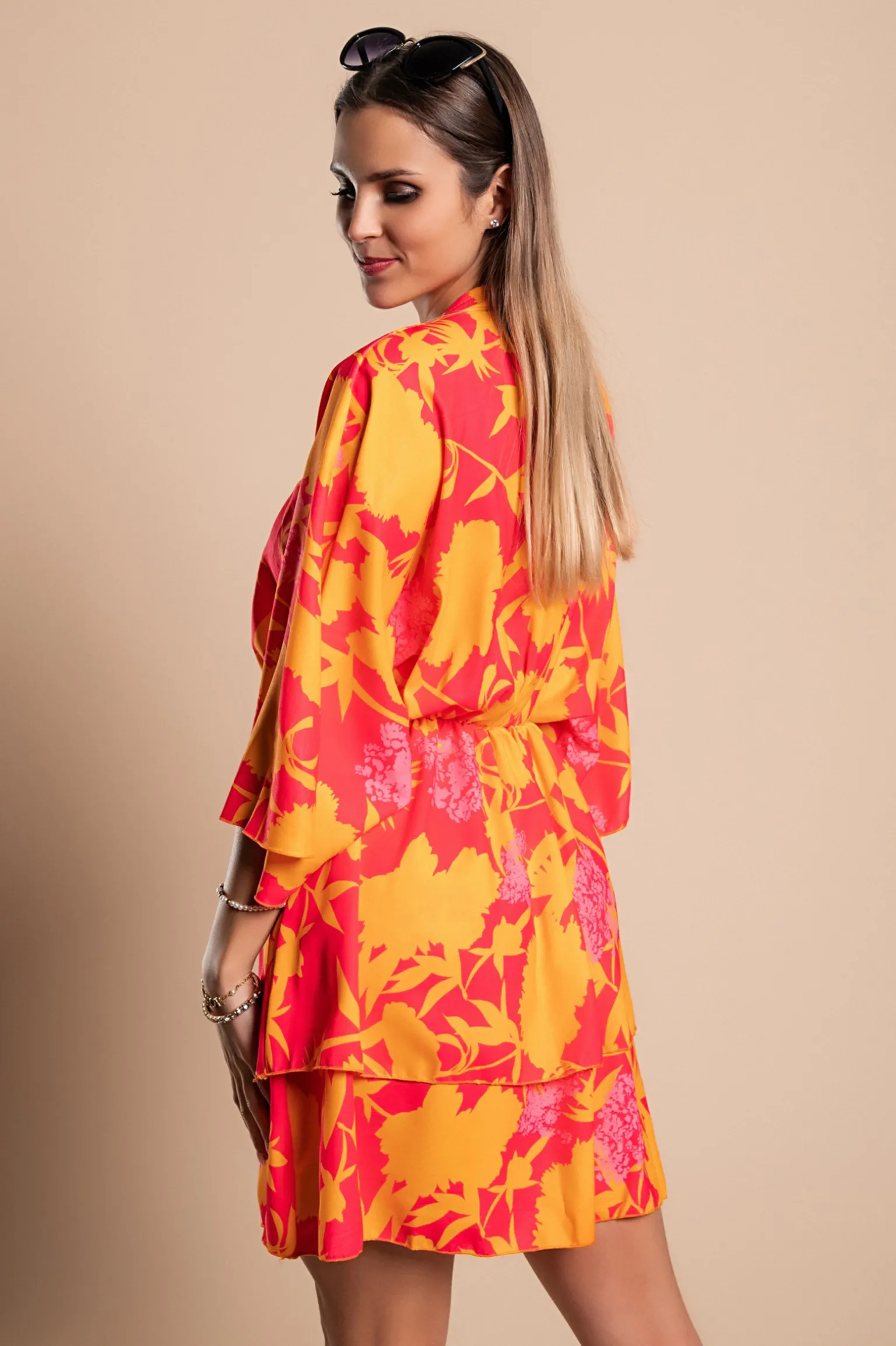 Elegante mini abito con stampa Amasena, arancio