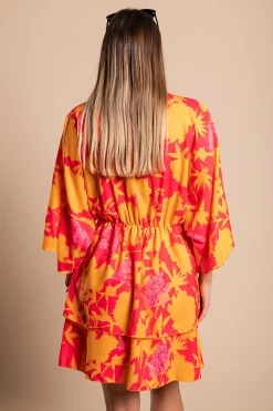 Elegante mini abito con stampa Amasena, arancio