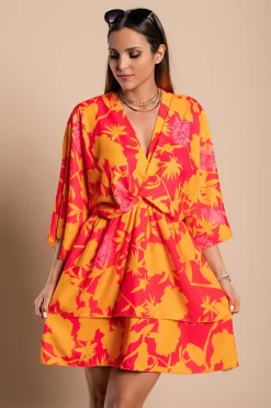 Elegante mini abito con stampa Amasena, arancio