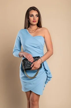 Elegante Mini Abito Con Volant Ricaletta, Azzurro