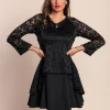 Elegante mini abito in pizzo trasparente, nero