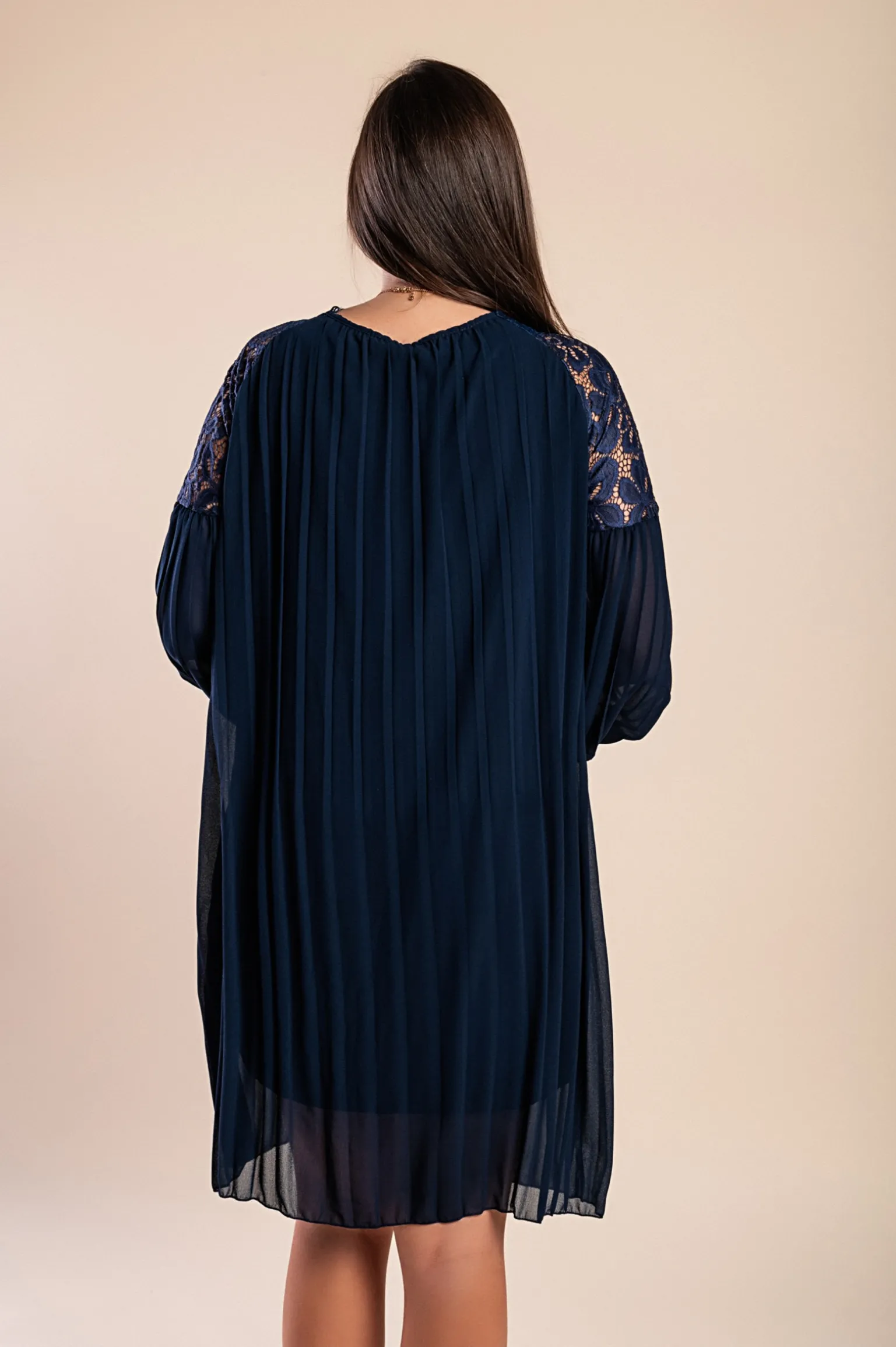 Elegante mini abito plissettato Cremona, blu scuro