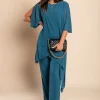 Elegante set composto da tunica trasparente e pantalone lungo Claudette, petrolio