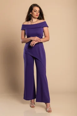 Elegante set composto da top e pantaloni asimmetrici, viola