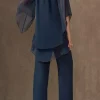 Elegante set tunica e pantaloni lunghi, blu scuro