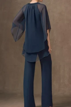 Elegante set tunica e pantaloni lunghi, blu scuro
