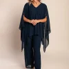 Elegante set tunica e pantaloni lunghi, blu scuro