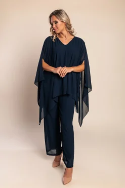 Elegante set tunica e pantaloni lunghi, blu scuro