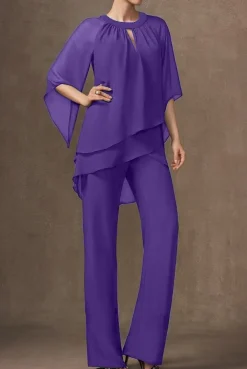 Elegante set tunica e pantaloni lunghi, viola