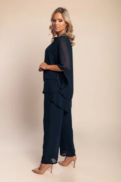 Elegante set tunica e pantaloni lunghi, blu scuro