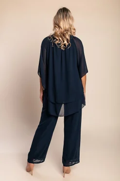 Elegante set tunica e pantaloni lunghi, blu scuro