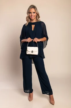 Elegante set tunica e pantaloni lunghi, blu scuro