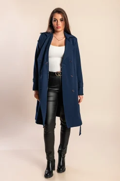 Elegante trench con bottoni, blu scuro