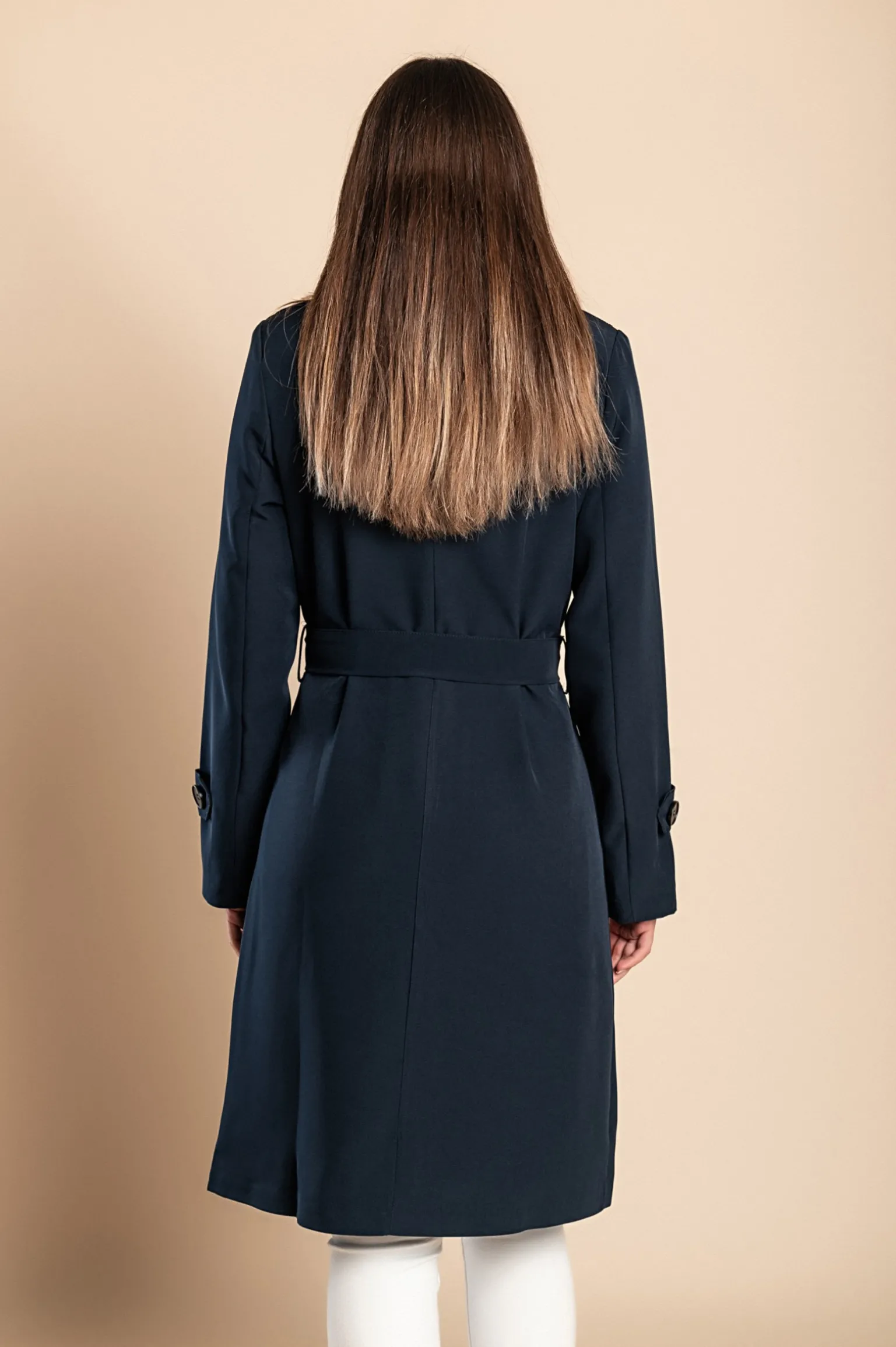 Elegante trench con bottoni, blu scuro