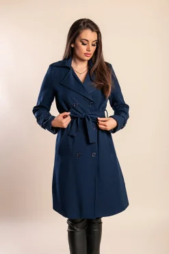 Elegante trench con bottoni, blu scuro