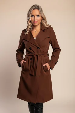 Elegante trench con bottoni, marrone