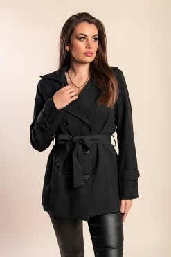 Elegante trench corto con bottoni, nero