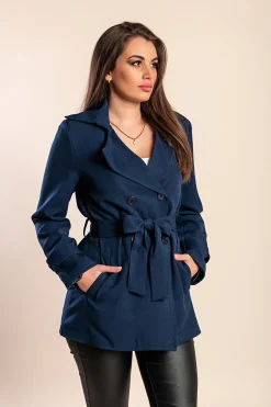 Elegante trench corto con bottoni, blu scuro