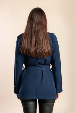 Elegante trench corto con bottoni, blu scuro