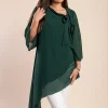 Elegante tunica in tessuto semitrasparente con fiocco decorativo  Ginette, verde scuro