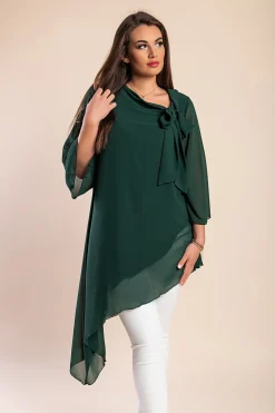 Elegante tunica in tessuto semitrasparente con fiocco decorativo  Ginette, verde scuro
