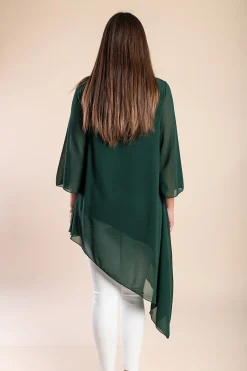 Elegante tunica in tessuto semitrasparente con fiocco decorativo Ginette, verde scuro
