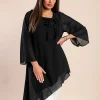 Elegante tunica traslucida con fiocco decorativo  Ginette, nera