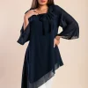 Elegante tunica traslucida con fiocco decorativo  Ginette, blu scuro