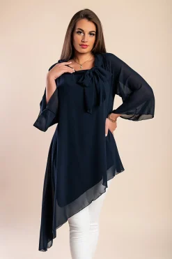 Elegante tunica traslucida con fiocco decorativo  Ginette, blu scuro