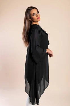 Elegante tunica traslucida con fiocco decorativo  Ginette, nera