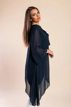 Elegante tunica traslucida con fiocco decorativo  Ginette, blu scuro