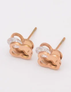 Eleganti orecchini a bottone con strass, ART510, oro rosa