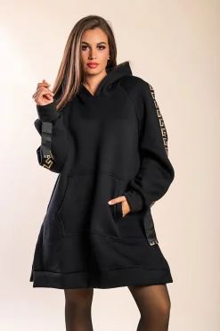 Felpa ampia con cappuccio in cotone, nera